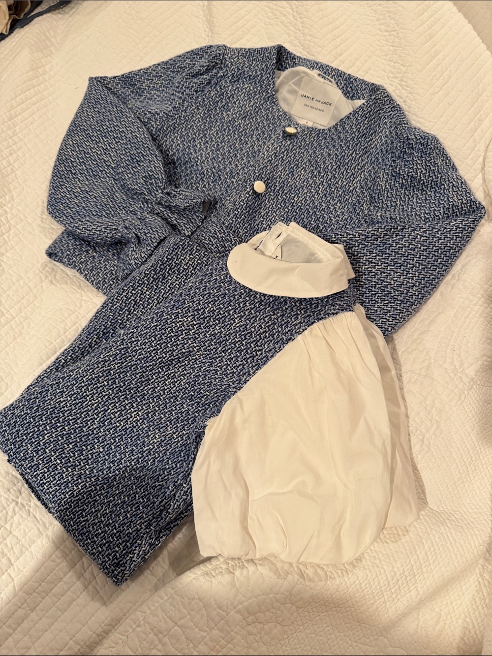 Size 8 - set Janie and Jack Blue and Cream Textured Knit Jacket and Dress